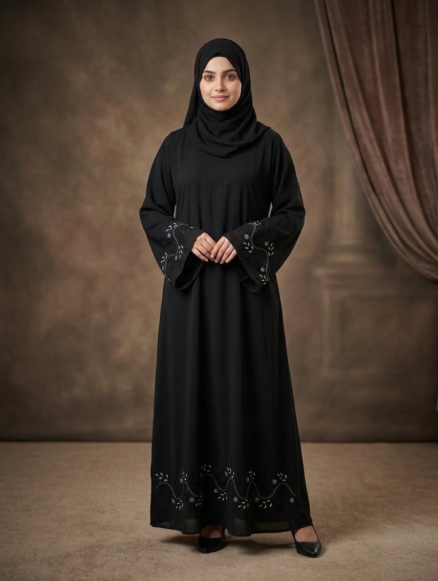 Floral Embroidered Border Nidha Abaya