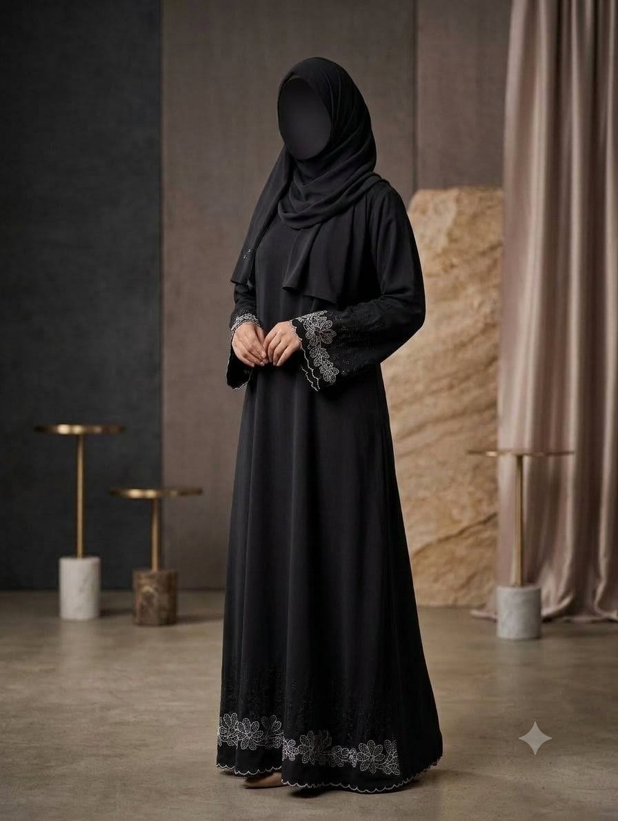Floral Lace Scalloped Nidha Abaya