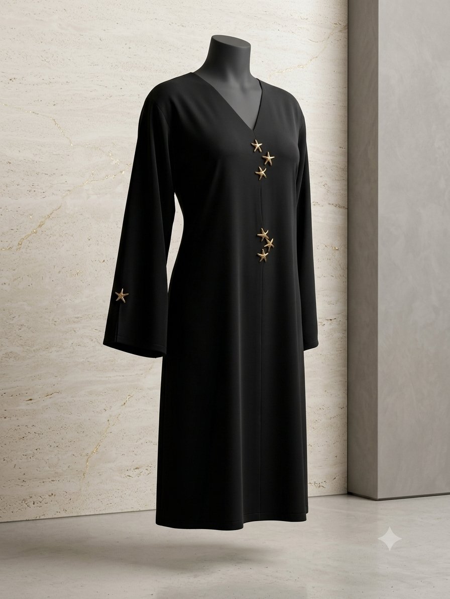 Celestial Starfish Embellished Crepe Dress