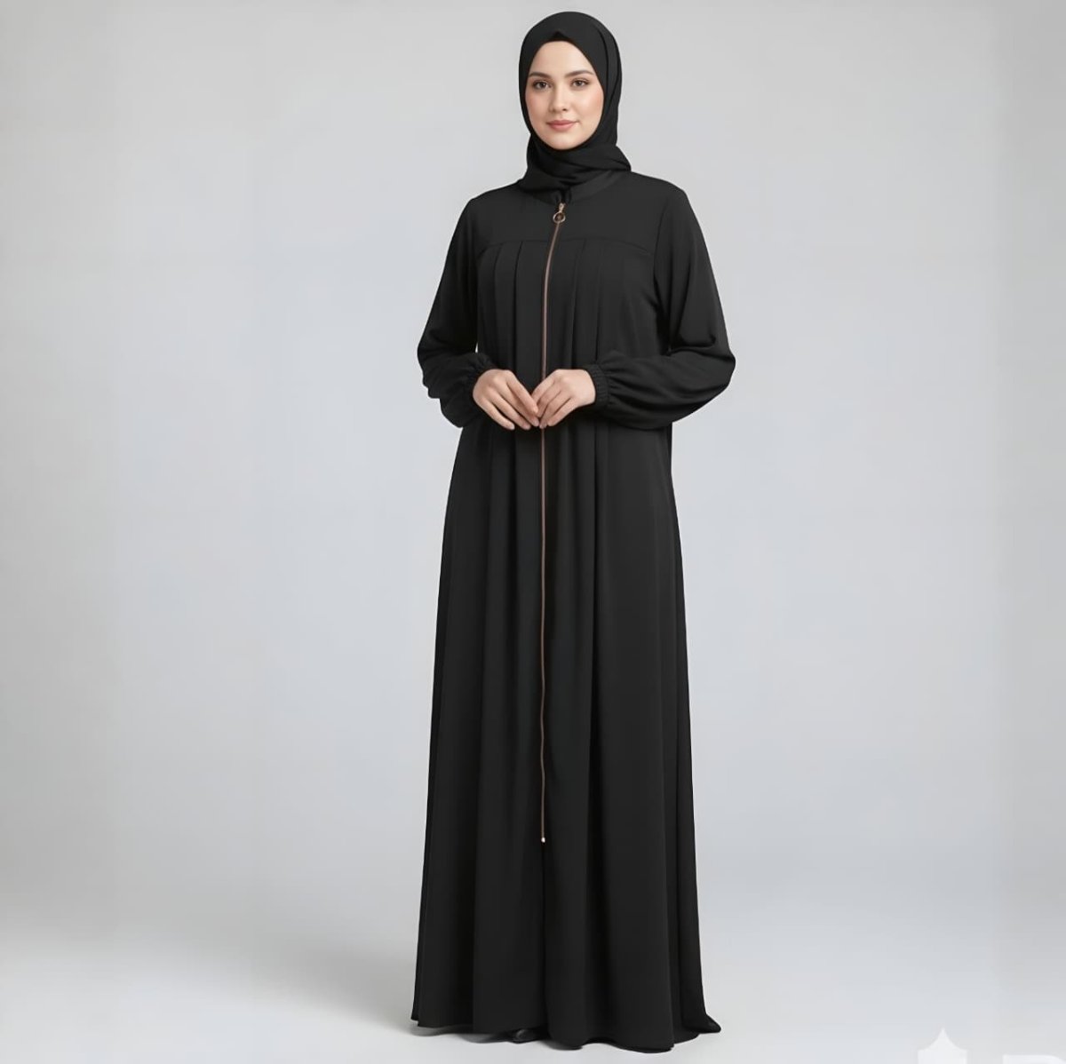 Classic Front-Zip Pleated Nidha Abaya